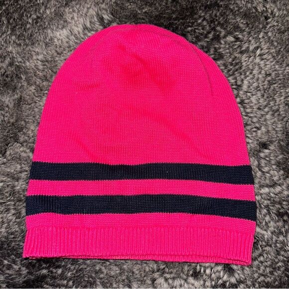 Y2K Ralph Lauren Hot Pink Blue Pima Cotton Wool Blend Striped Beanie OS Indie - Picture 3 of 6